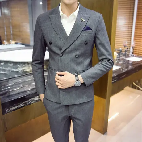 三件套男士西服套装男韩版修身西服商务休闲结婚正装学生西装套装商品大图