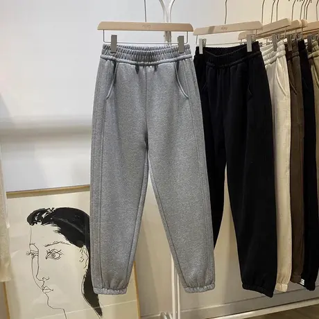 松紧腰阔腿休闲裤女冬季加绒加厚韩版宽松运动哈伦束脚卫裤原宿风商品大图