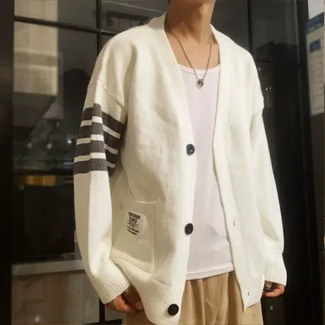 软糯糯V领开衫毛衣男冬季oversize大码针织衫韩系学院风潮流外套商品大图