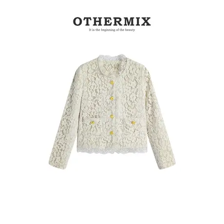 OtherMix镂空蕾丝花边上衣外套女2024春秋新款设计感小香风短外套图片