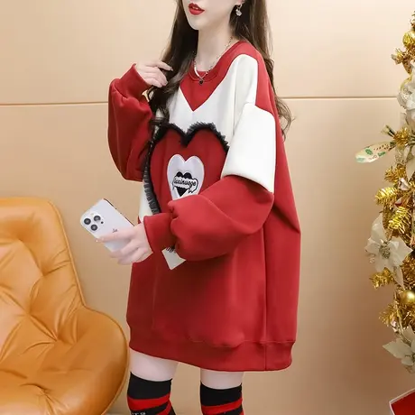 加绒加厚连帽卫衣外套女2024年新款早春季宽松慵懒风洋气百搭上衣图片