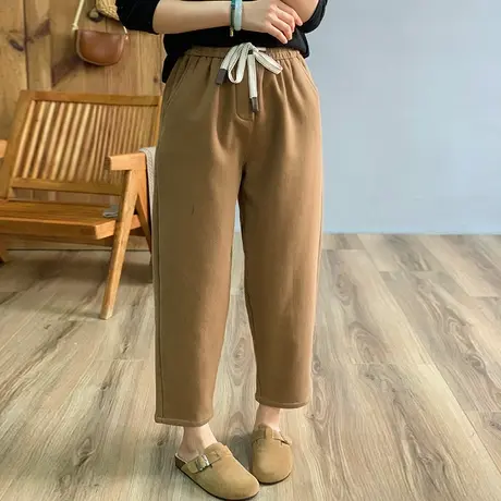 dza 高腰显瘦奥粒绒加厚直筒裤子女冬外穿加绒休闲裤宽松阔腿女裤图片