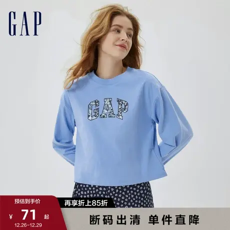 【断码优惠】Gap女装秋季新款LOGO水洗棉长袖T恤598222辣妹风上衣商品大图