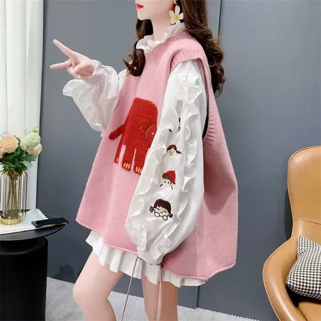 设计感小众减龄毛线马甲背心女早春2024新款宽松大码无袖坎肩马夹图片