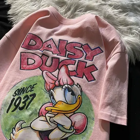 vintage纯棉短袖T恤女夏设计感可爱鸭子体恤学生宽松chic港风上衣商品大图