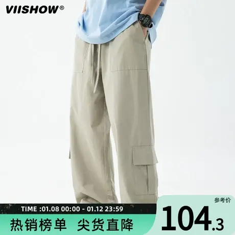 VIISHOW日系纯棉工装裤男户外潮牌直筒登山裤子宽松阔腿休闲长裤商品大图