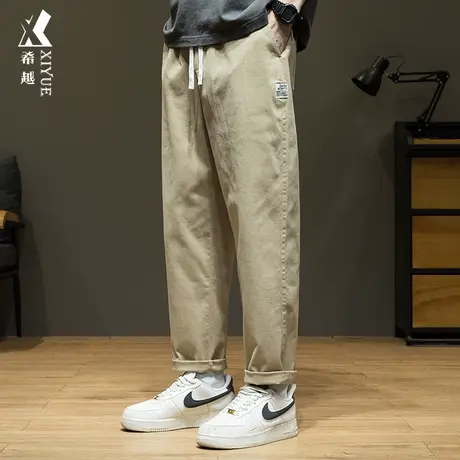希越卡其色美式休闲直筒裤男士2024春季新款宽松大码百搭长裤子潮商品大图