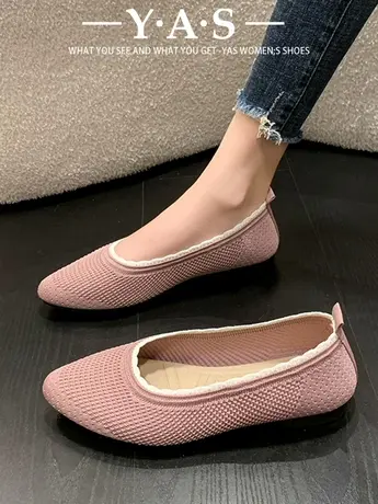 老北京布鞋女春季新款时尚飞织透气舒适防滑软底拼色尖头妈妈单鞋商品大图