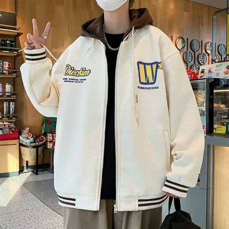 外套男春秋款2024新款潮牌宽松夹克男连帽帅气百搭青少年学生褂子图片