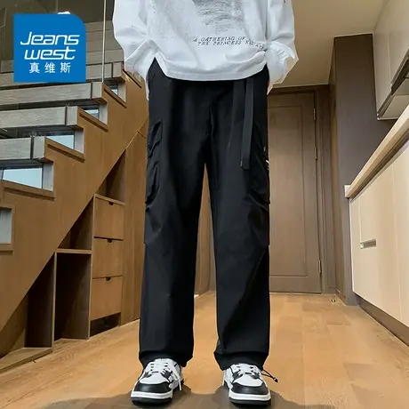 KZ真维斯冬季工装直筒休闲裤男士抽绳束脚宽松男裤子机能风秋冬款商品大图