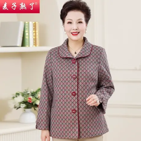 妈妈春装2024新款花毛呢外套阔太太中老年人女奶奶装秋翻领上衣服商品大图