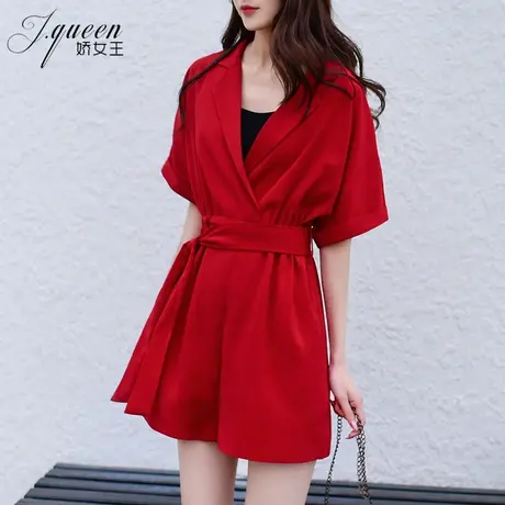 连体裤女夏季韩版宽松显瘦阔腿短裤气质V领百搭雪纺休闲连衣裤子图片