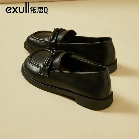 依思q英伦黑色小皮鞋女2024年春季新款法式厚底圆头一脚蹬乐福鞋商品大图