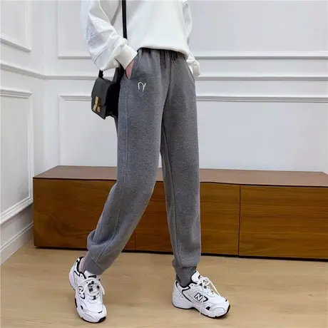 灰色加绒运动裤女秋冬2023春秋新款显瘦宽松束脚卫裤女休闲奶奶裤图片