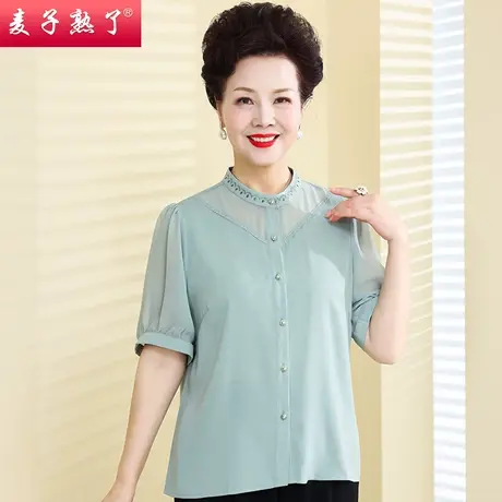 妈妈夏装短袖T恤洋气阔太太小衫雪纺衬衣时尚50岁春中老年人女装图片