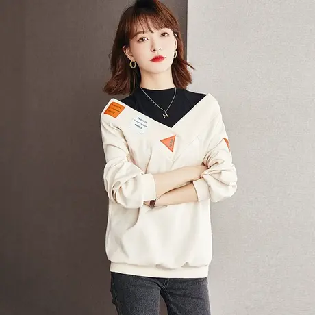 加绒打底衫女秋冬洋气2023新款时尚个性设计感小众百搭假两件卫衣商品大图