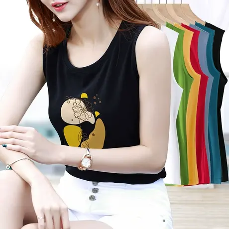 夏季百搭基础款内搭打底t恤微胖外穿大码背心显瘦纯棉印花吊带女商品大图