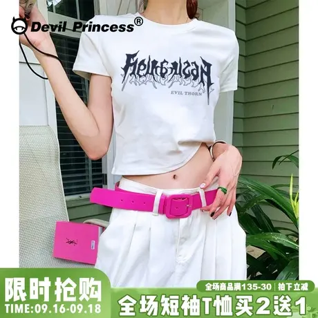 bm甜酷风辣妹露脐短款上衣2023夏季新款超火正肩白色短袖t恤女潮商品大图