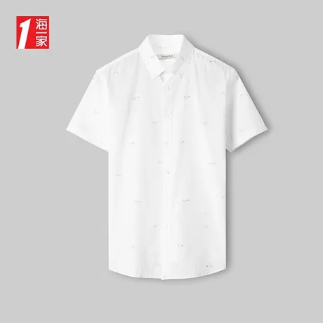 海一家时尚简约印花衬衣2023夏季新款扣领尖领休闲短袖衬衫男商品大图