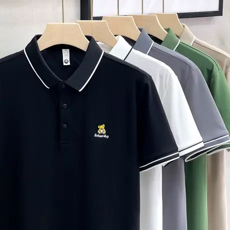 冰丝短袖T恤男士夏季刺绣翻领polo衫高端休闲珠地棉夏装潮牌半袖商品大图