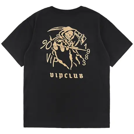 VIP刺绣短袖t恤男2023新款夏季纯棉宽松vintage复古体恤潮牌上衣商品大图
