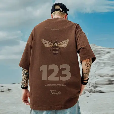 重磅潮牌宽松T恤胖子短袖男加肥加大五分袖纯棉国潮大码男装夏季商品大图