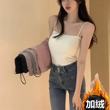 保暖小背心吊带女秋冬西装内搭加厚加绒外穿别致短款无袖打底上衣商品大图