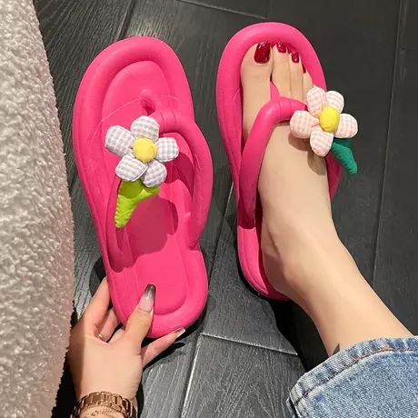 可爱花朵人字拖女夏季外穿ins潮时尚防滑海边沙滩夹脚软底凉拖鞋商品大图