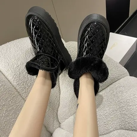 厚底雪地靴女款皮毛一体冬季加绒保暖防水短靴子东北大棉鞋女鞋子图片