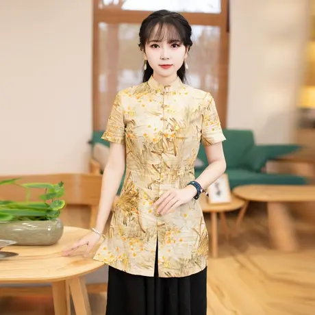 筠雅唐装女中国风改良旗袍上衣2023复古时尚收腰显瘦茶服22J272图片