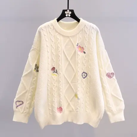 日系甜美刺绣麻花毛衣女2023秋冬新款宽松学院风高级感百搭针织衫图片