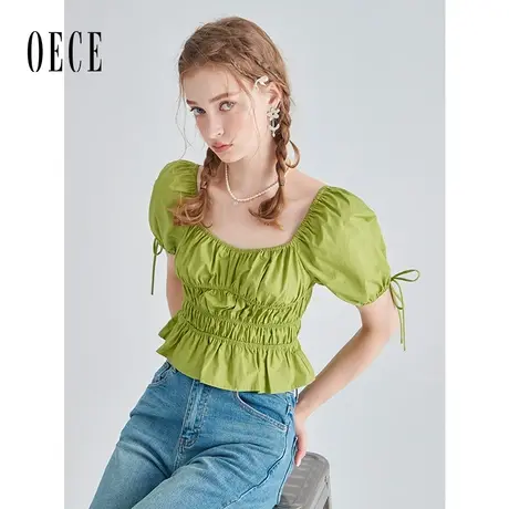 Oece设计感小众衬衫女2023夏季新款女装鱼骨短袖上衣商品大图