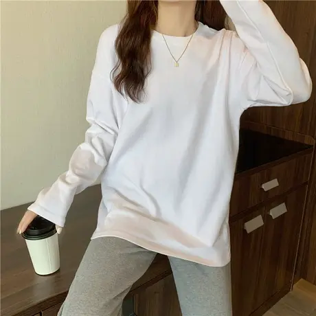 2023春秋冬季新款加绒德绒内搭白色打底衫上衣叠穿卫衣长袖T恤女图片
