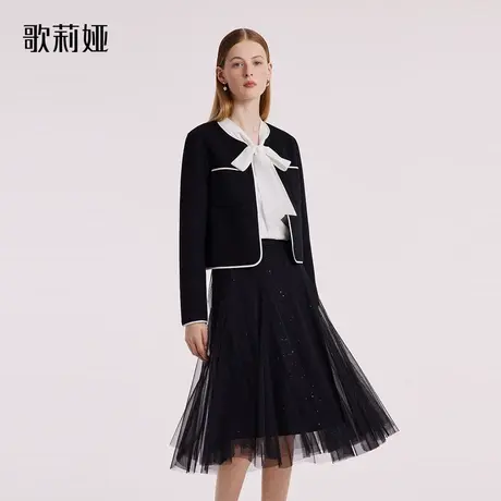 歌莉娅纯羊毛短外套女2023秋季新款双面呢开衫外搭上衣1B9L6E750图片