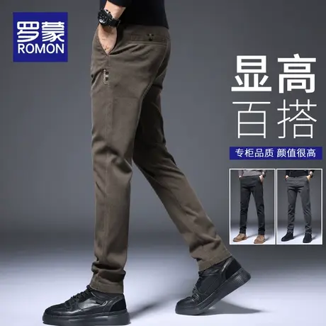 罗蒙2023新款秋冬季商务休闲长裤男士加厚潮流小脚修身直筒裤子男商品大图