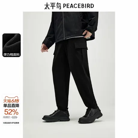 太平鸟男装 时尚休闲裤户外侧袋工装口袋潮露营运动登山男士长裤图片