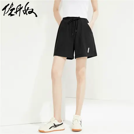 佐丹奴短裤女装纯棉针织破骨织标松紧腰卫裤短裤 13404340商品大图