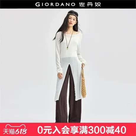 佐丹奴极细针织衫女抗起球交叉法式一字领长款遮臀毛衣女18354912商品大图