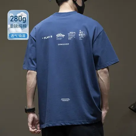 洗水做旧美式纯棉短袖T恤男2025夏季新款重磅印花宽松大码半袖衫商品大图