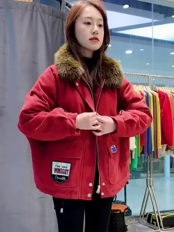 工装派克服棉服女2023冬装新款宽松小个子加绒加厚休闲棉袄外套潮图片