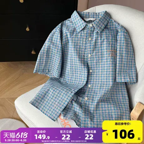 唐狮25新款女短袖衬衫夏季格子小衫外套衬衣学院日常百搭休闲bl图片