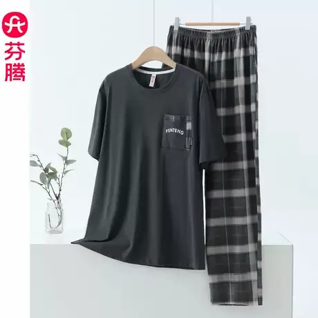 芬腾睡衣男春夏季短袖长裤纯棉套头2025新款可外穿男款家居服套装商品大图