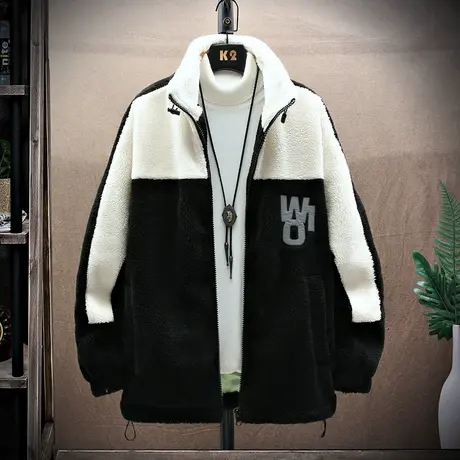 摇粒绒外套男士春秋季潮流百搭立领休闲夹克潮牌羊羔毛绒秋装上衣商品大图