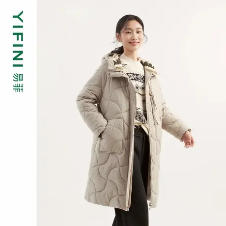 [专柜同款]Yifini/易菲加厚保暖中长款时尚通勤P棉棉服外套女棉衣商品大图