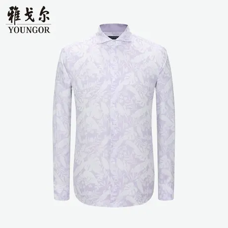 雅戈尔奥莱 商场同款男士长袖衬衫秋季新款纯棉免烫印花衬衣商品大图