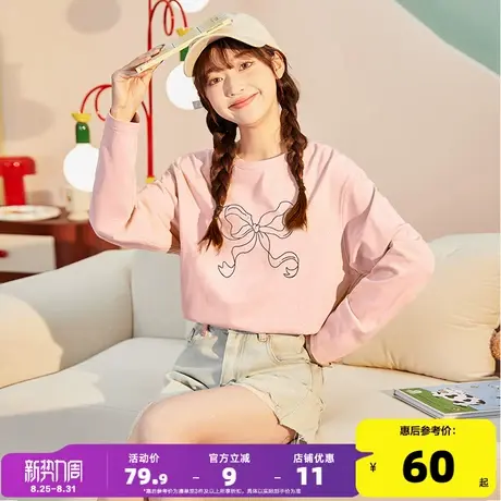 唐狮长袖女T恤衫秋上衣女2024新款宽松甜美内搭百搭打底衫女纯棉商品大图