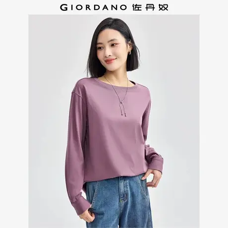 佐丹奴T恤女装纯棉弧形下摆衬衫袖针织圆领长袖T恤 13324715图片