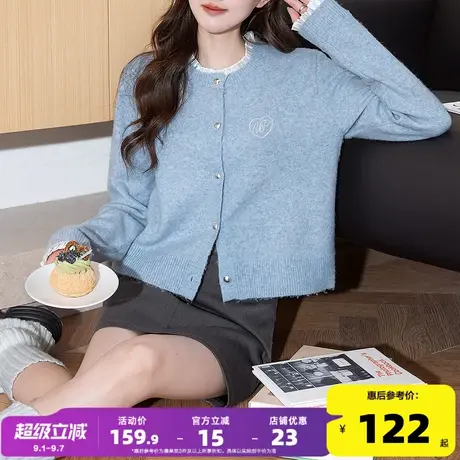 唐狮2025秋冬季女毛衣梭织面料拼接圆领开衫显白宽松温柔系图片