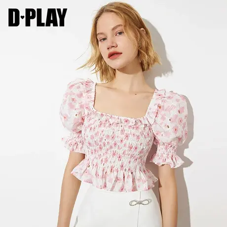 DPLAY德帕拉夏新法式温柔泡泡袖碎花小衫樱花粉小个子上衣商品大图
