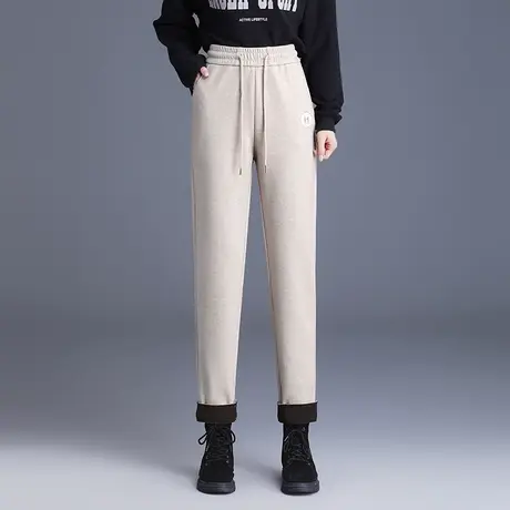 时尚减龄休闲裤女秋冬薄绒卷边哈伦裤2023新款显瘦高腰洋气萝卜裤商品大图